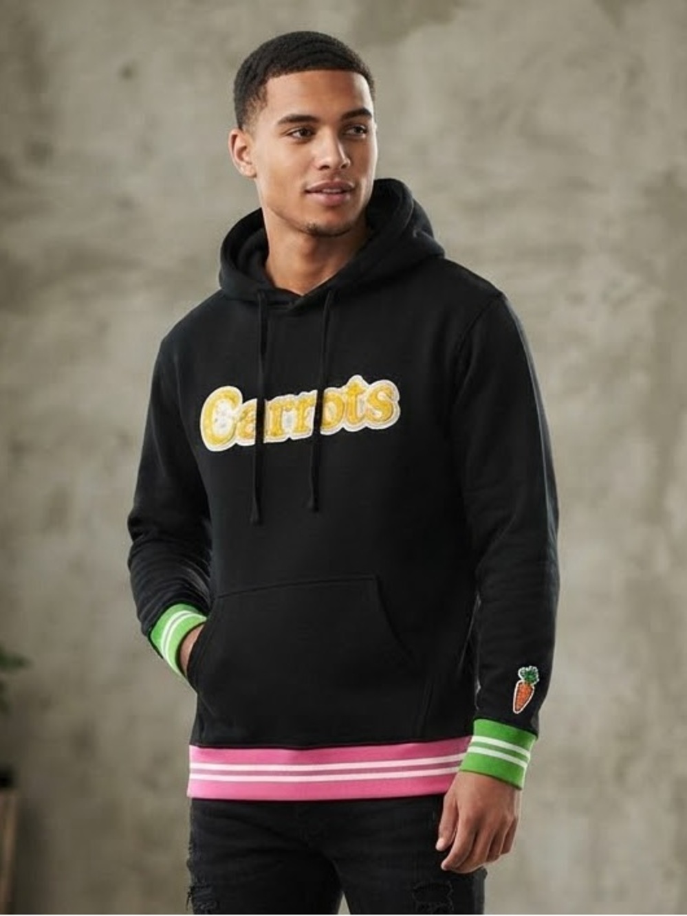 Carrots x Brisk Anwar Carrots Chenille Logo Black Hoodie Size L